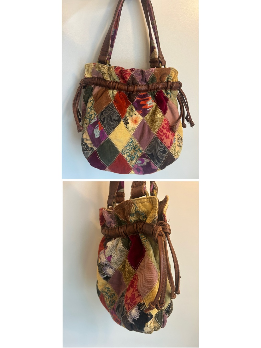 Vintage Lucky Brand Patchwork Boho Bag Velour Velvet Colorful shoulder purse
